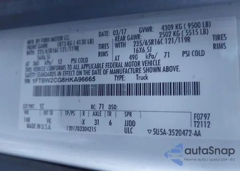 2017 Ford Transit-350 from USA, damaged, VIN 1FTBW2CG8HKA96665